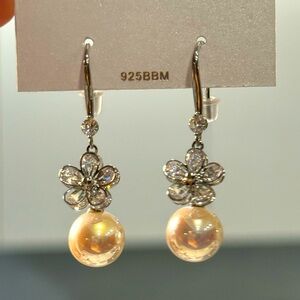 Elegant Pearl and Silver Flower Earrings